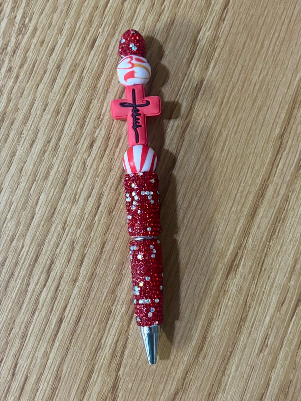NIP Red Glitter Cross Bead Pen